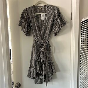Max Studio XS Gingham Ruffled Wrap Dress